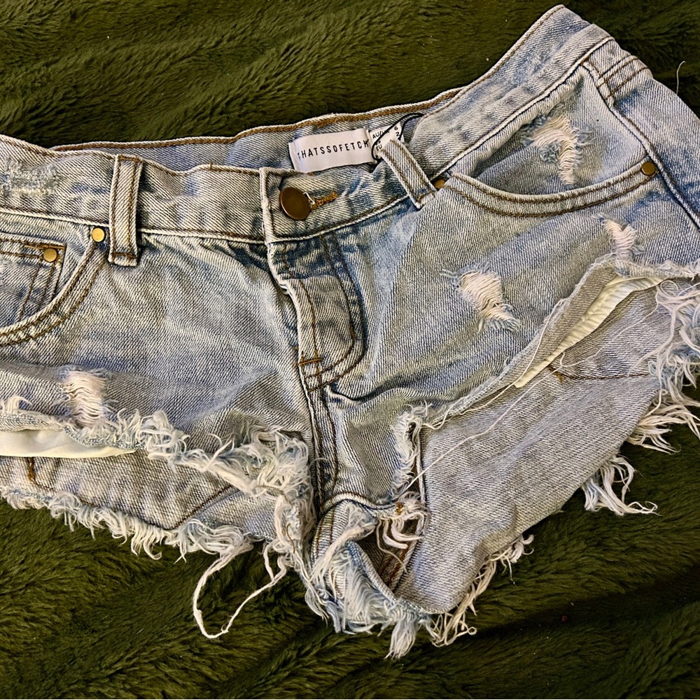 Distressed Blue Jean Shorts with Raw Edges